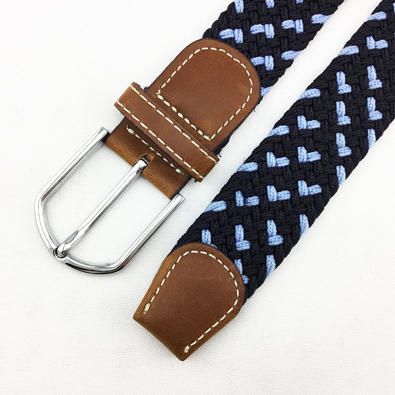 Braided Elastic Woven belt With Shinny Silver Buckle For Man