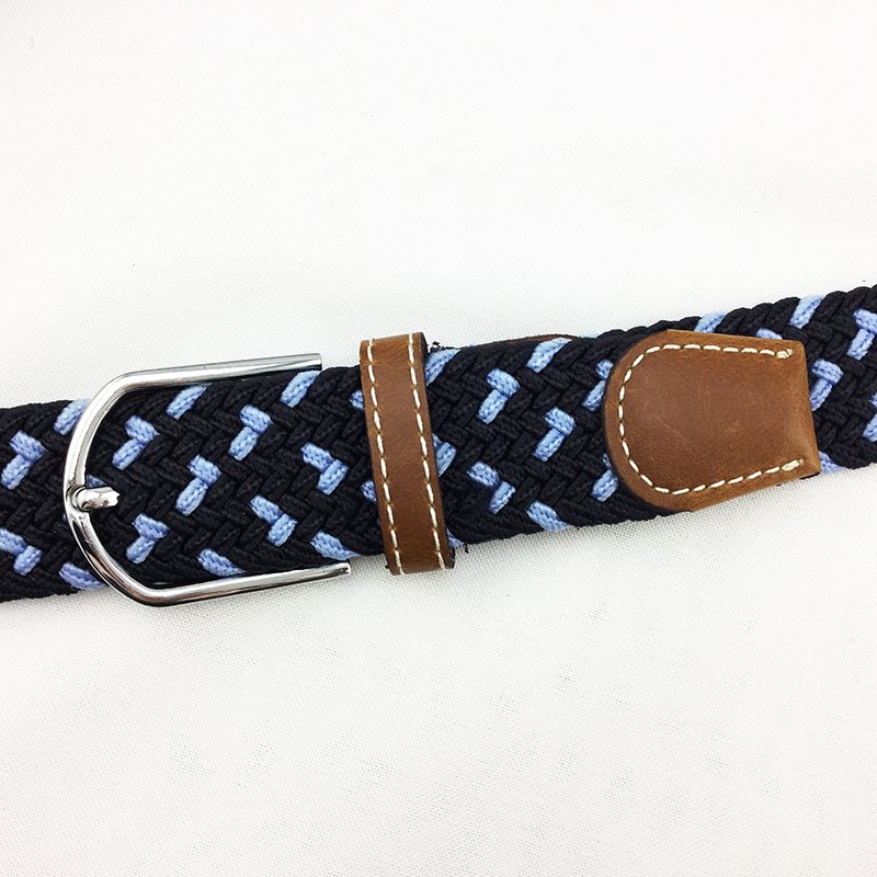 Braided Elastic Woven belt With Shinny Silver Buckle For Man