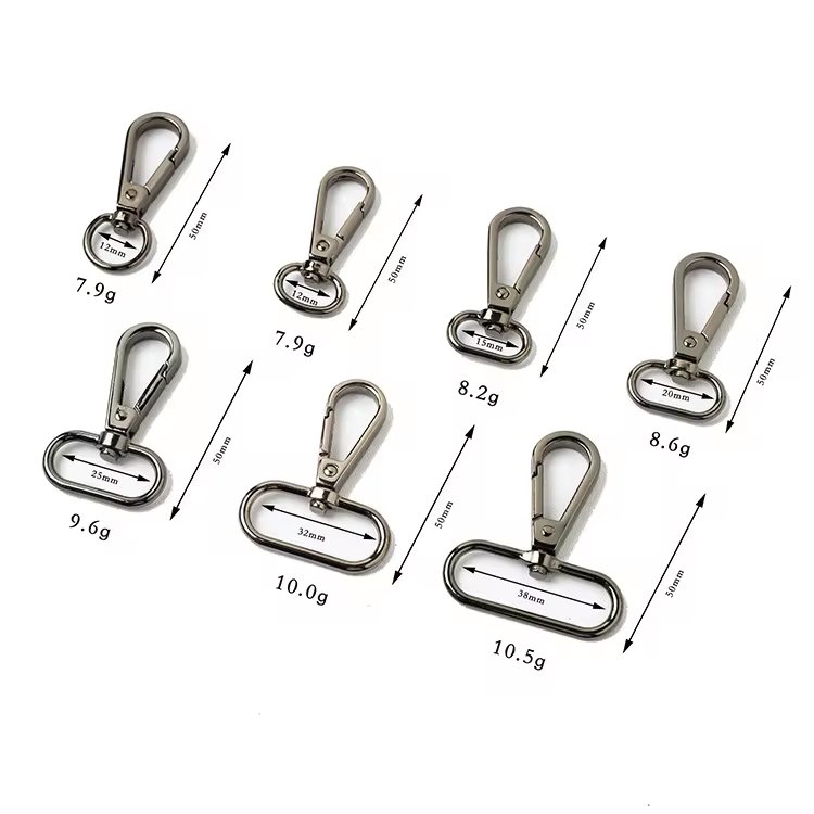Factory Wholesale 12-38mm Hardware Accessories Lobster Clasp Handbag Bag Strap Swivel Snap Metal Hook Buckle