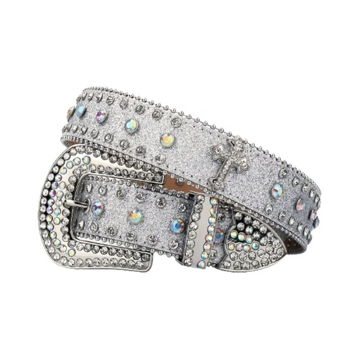Custom Men's & Women's Western Cowgirl PU Leather Belt with Rhinestone Concho Design Silver Alloy Buckle for Jeans Pants Girls