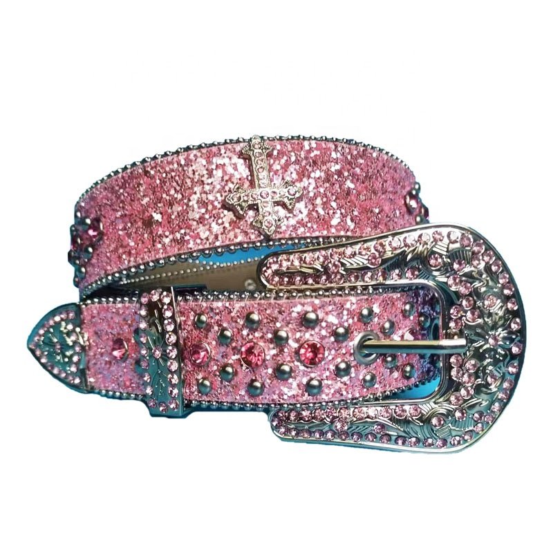 Custom Men's & Women's Western Cowgirl PU Leather Belt with Rhinestone Concho Design Silver Alloy Buckle for Jeans Pants Girls