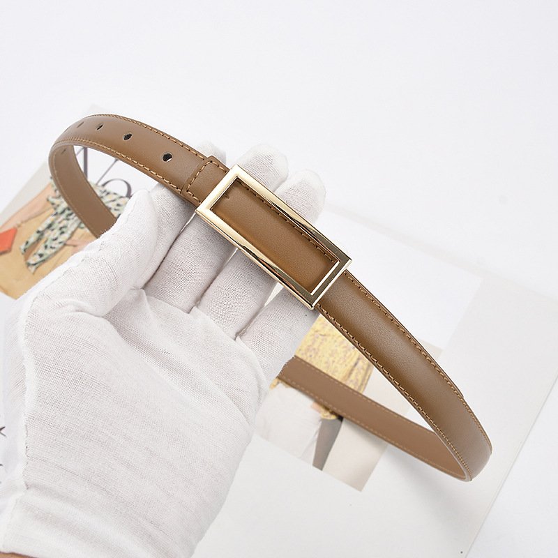 Wholesale Manufacturer Geometry Square Buckle Cowhide Leather Belts Split Genuine Leather Women Skinny Belts For Jeans Suit