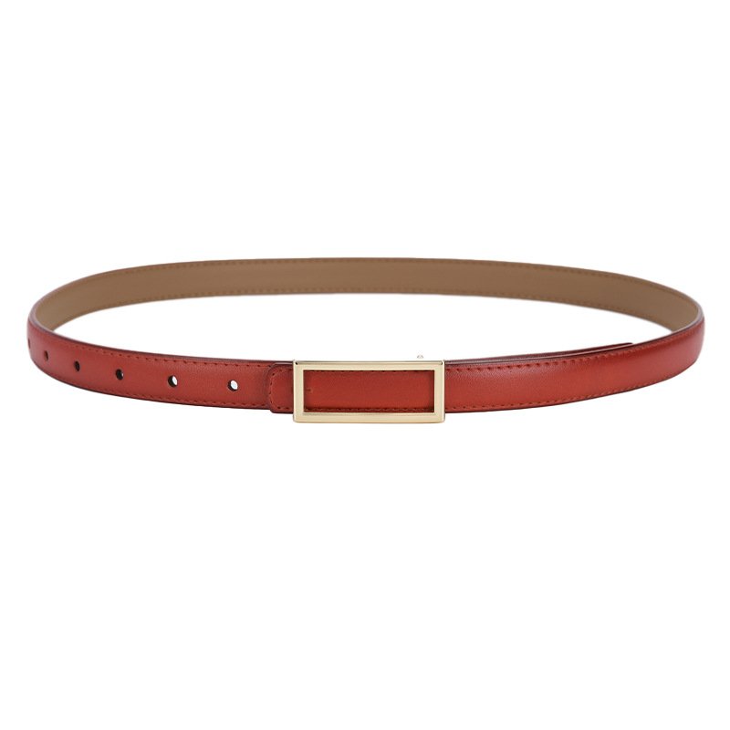Wholesale Manufacturer Geometry Square Buckle Cowhide Leather Belts Split Genuine Leather Women Skinny Belts For Jeans Suit