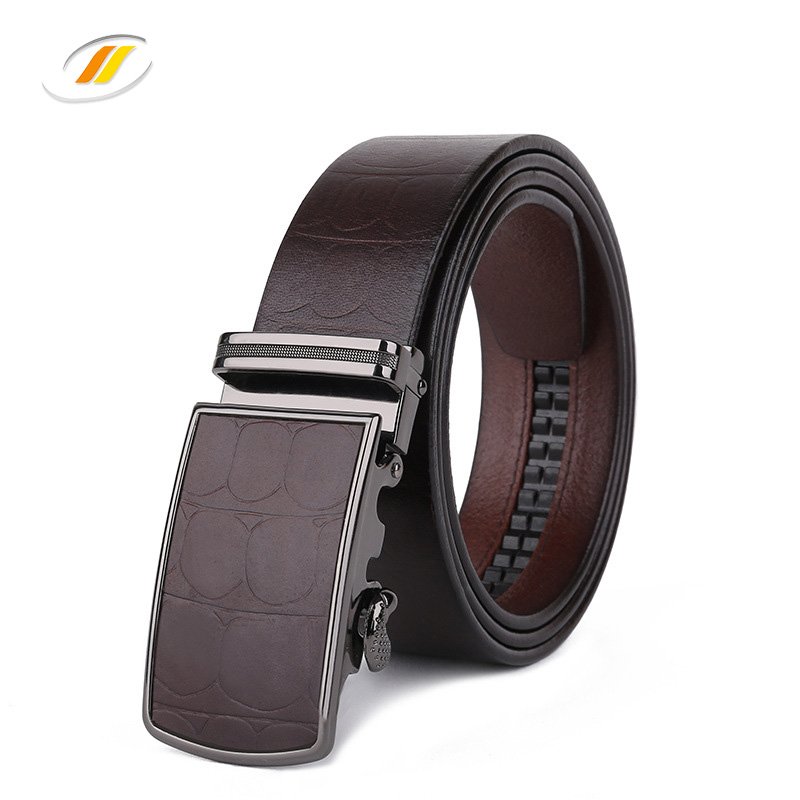 Men Rachet Automatic Buckle Genuine Leather Belt