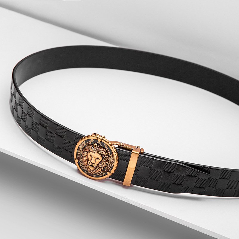 Lion buckle Top-layer leather belt for men Automatic buckle belt cowhide Luxury antique men's leather belt