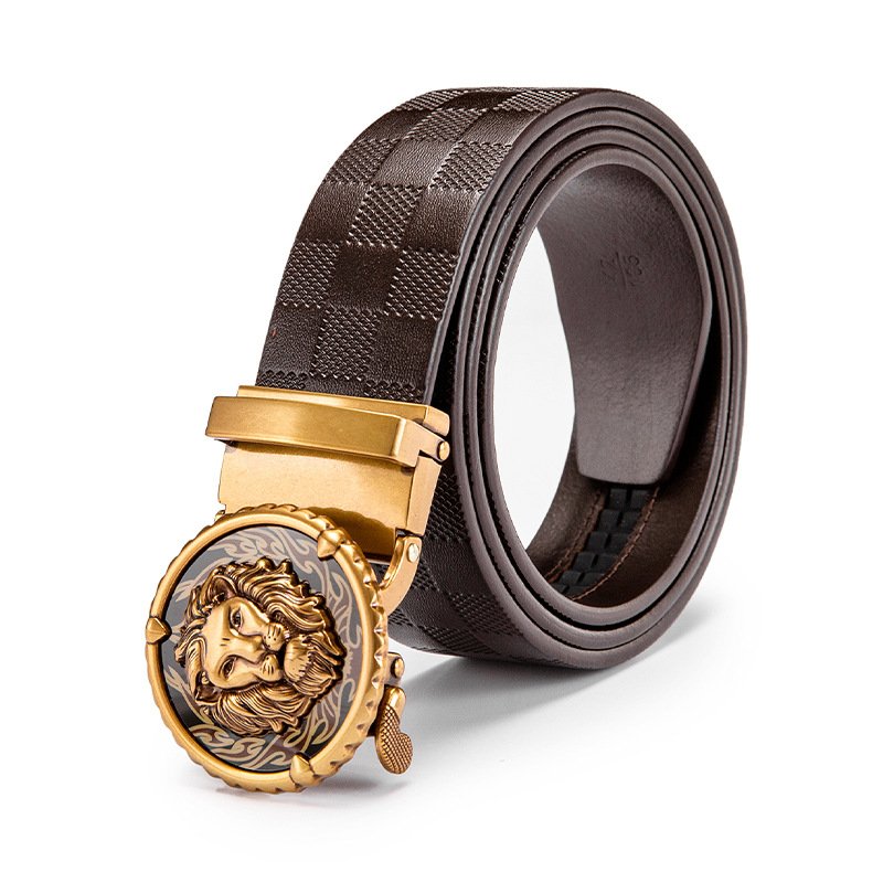 Lion buckle Top-layer leather belt for men Automatic buckle belt cowhide Luxury antique men's leather belt