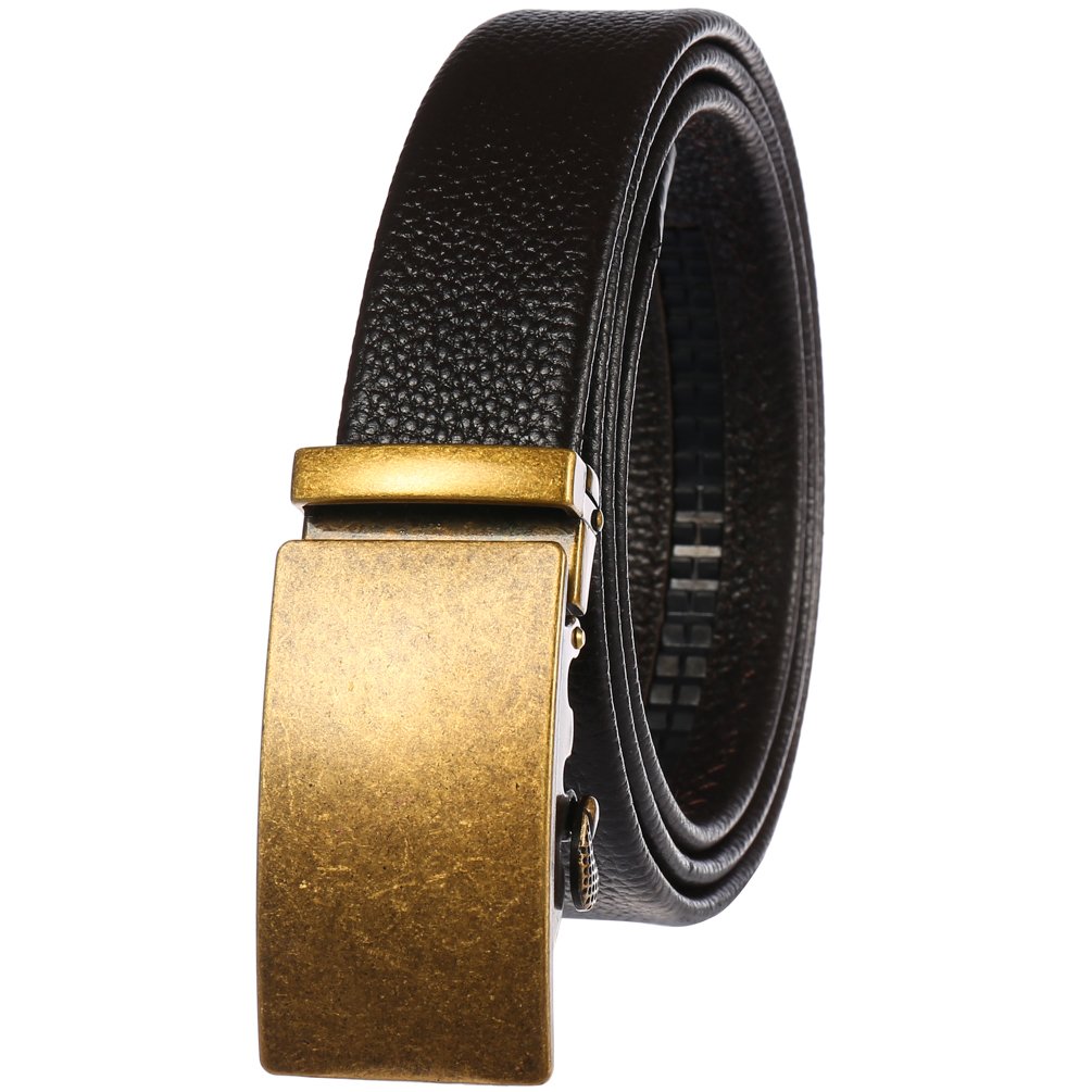 LY25-0711-1Wholesale Automatic Buckle Ratchet Custom Cowhide Genuine Leather Belt men's belt