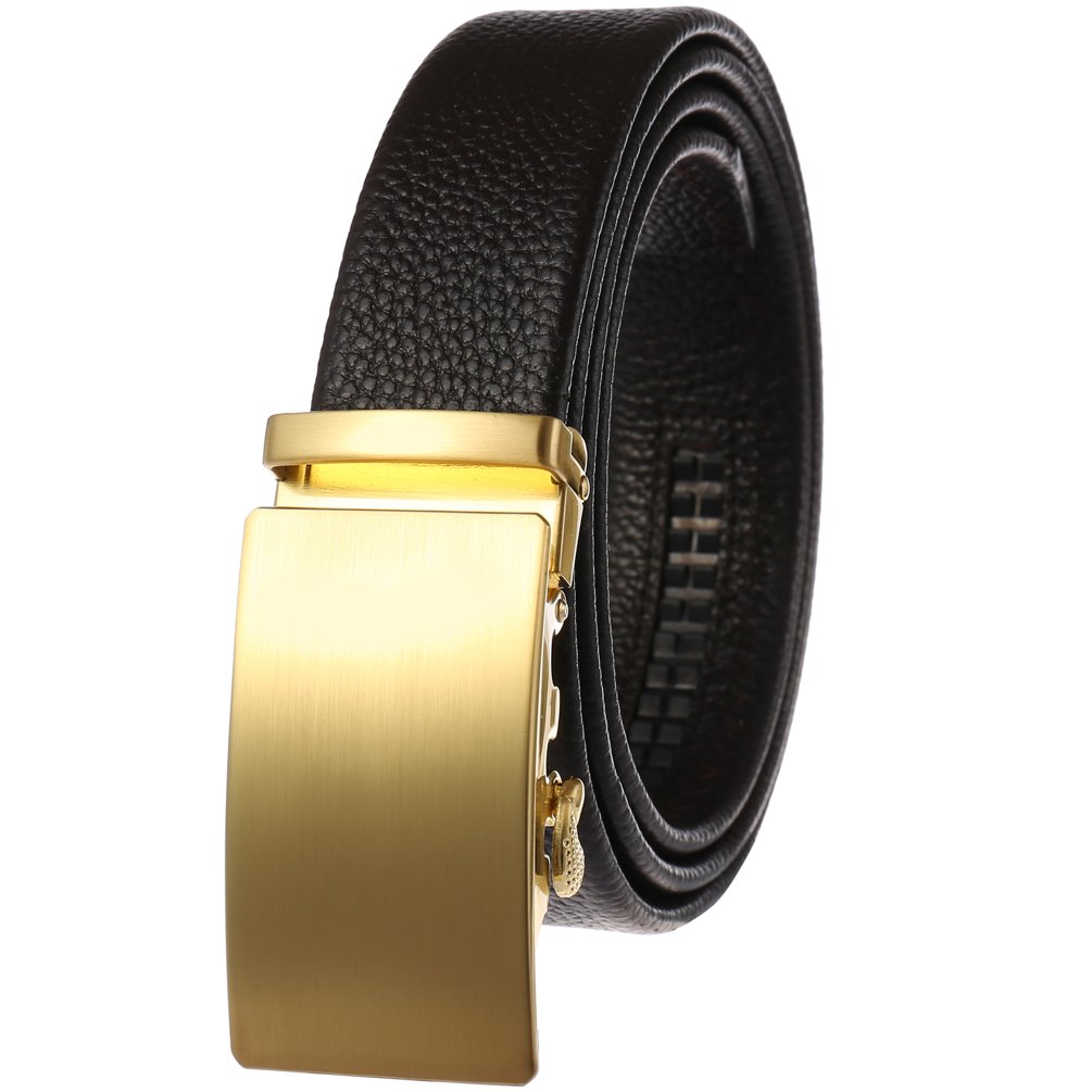 LY25-0711-1Wholesale Automatic Buckle Ratchet Custom Cowhide Genuine Leather Belt men's belt