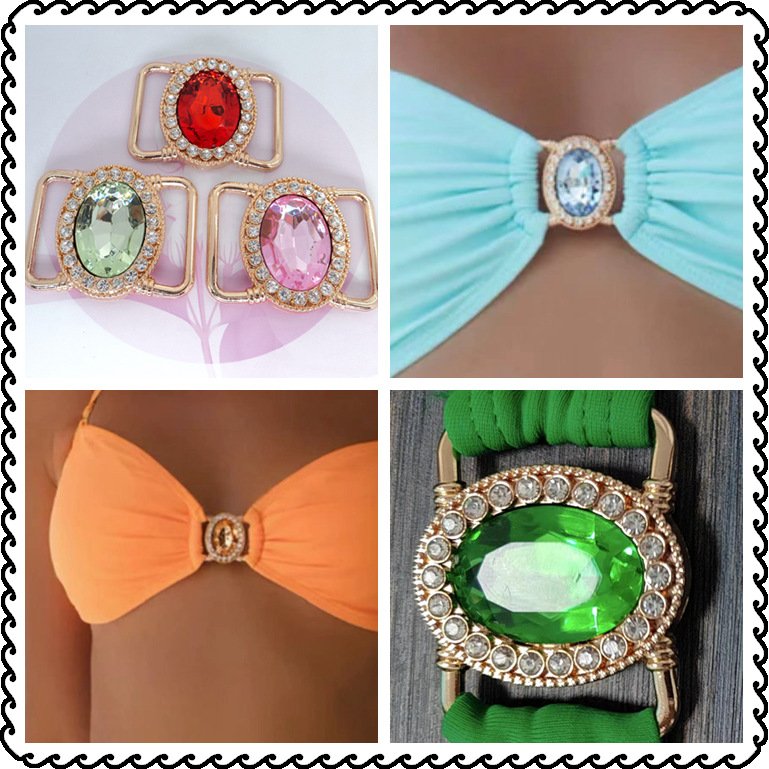 Sexy Blue Oval Crystal Swimwear Connectors Salt Resisting Alloy Buckle For Bikini Chest Headband Decorative