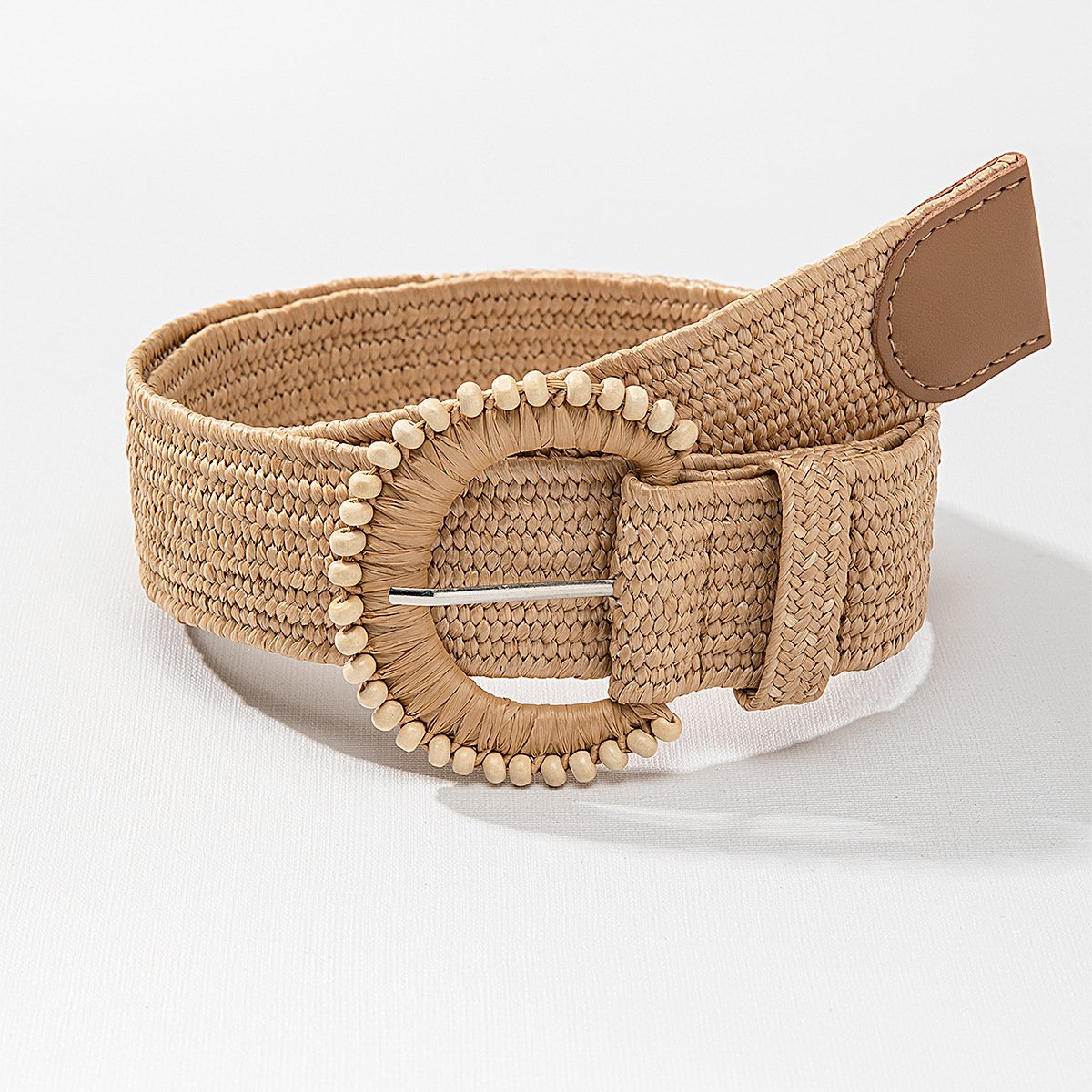 Rewin Summer Beach Dress Straw Skinny Belts With Half Round Pin Buckle Straw Elastic Woven Stretch Waist Belts for Women Girl