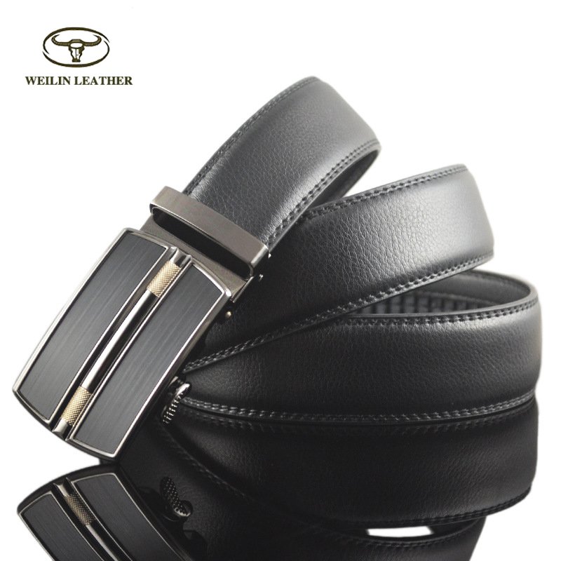 Custom Factory Cowhide genuine leather Automatic Buckle Ratchet Belt Mens dress Belt