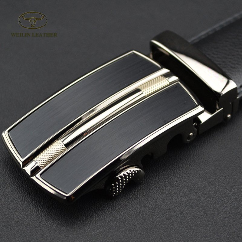Custom Factory Cowhide genuine leather Automatic Buckle Ratchet Belt Mens dress Belt