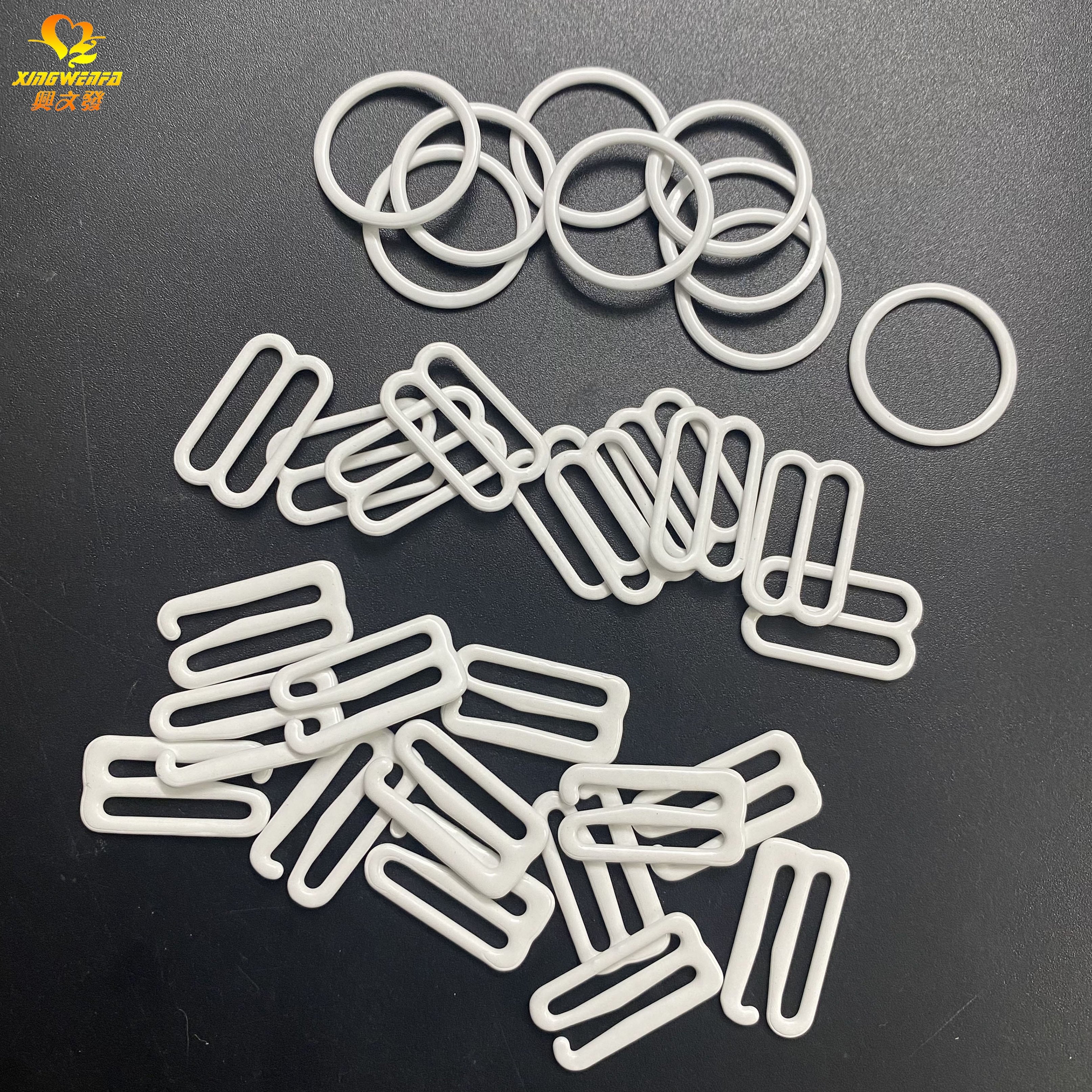 Eco friendly 18mm Bra metal buckle OEKO 100 white dyable quality nylon coated metal bra rings sliders and hooks