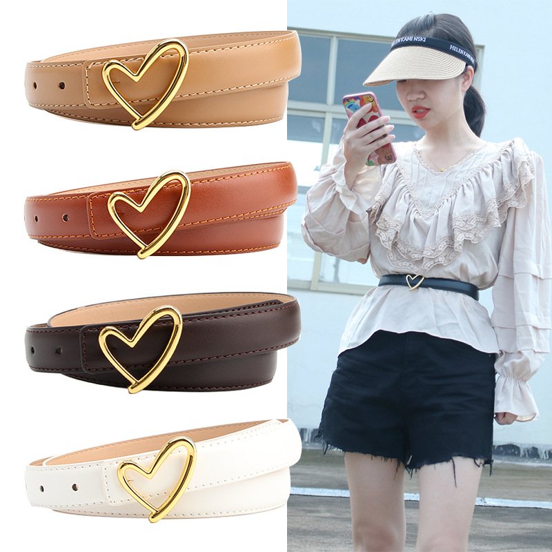 Hot Waist Belts Gold Love Shape Alloy Buckle Belt Elegant Fashion Women's Clothing Accessory Belt
