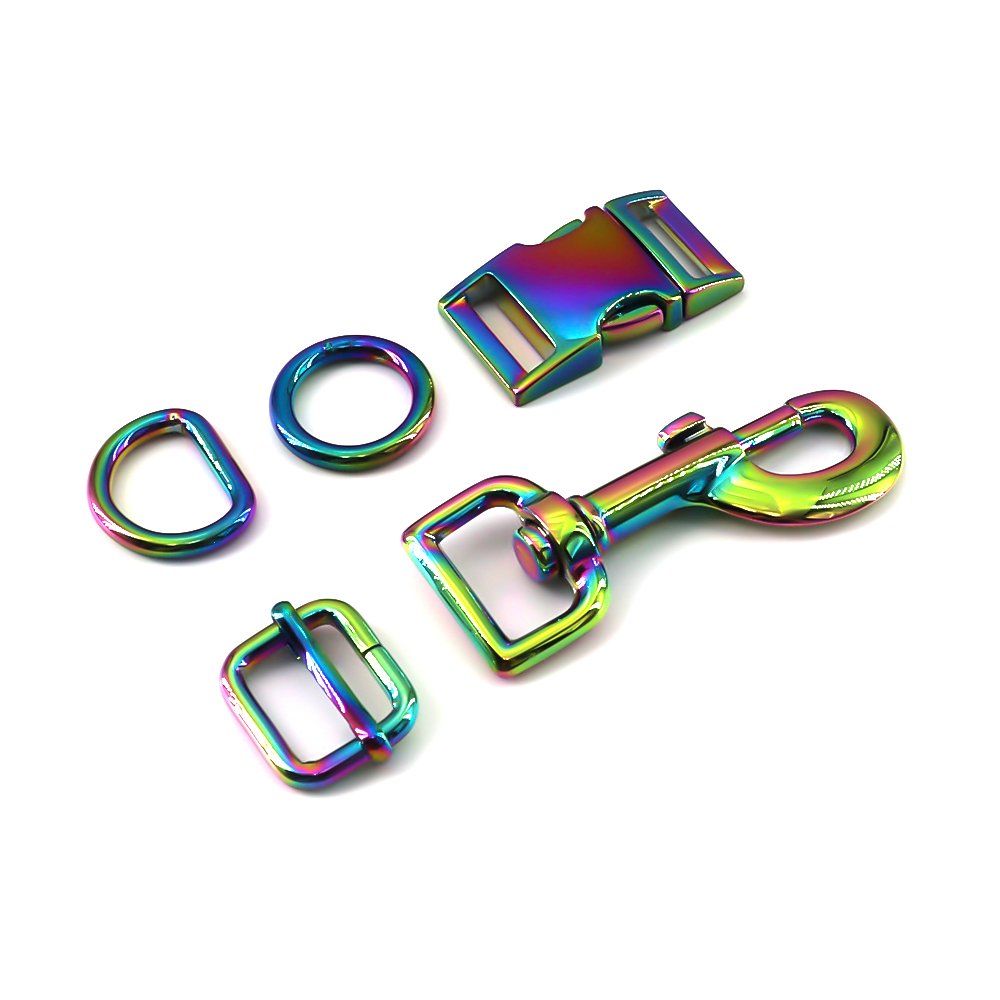 Dog Collar Hardware Metal Accessories Custom Color Size Tri-Grlide Side Release Buckle D Ring And Dog Hooks Sets