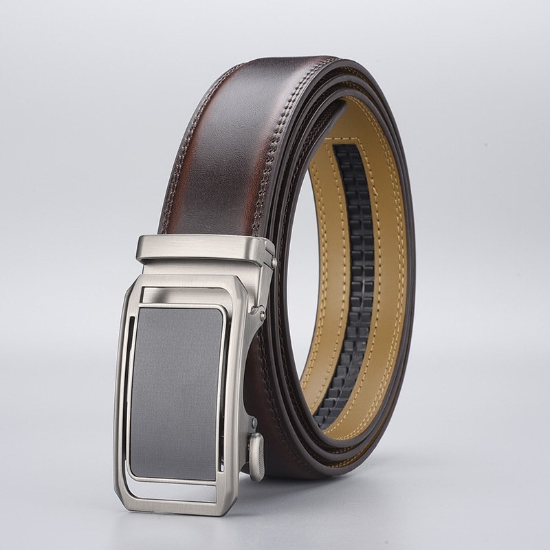 Wholesale European And American Genuine Leather Belt Business Alloy Automatic Buckle Leather Belt For Men