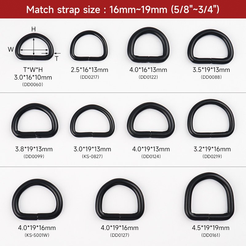 19mm D Buckle Ring Semi-Circular D Matte Black D-Ring for Bag Hand DIY Accessories