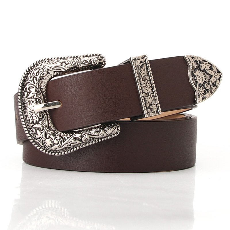 Wholesale Women's Versatile Fashion Carved Buckle Decorative Belts with rivet Elegant Vintage Western style