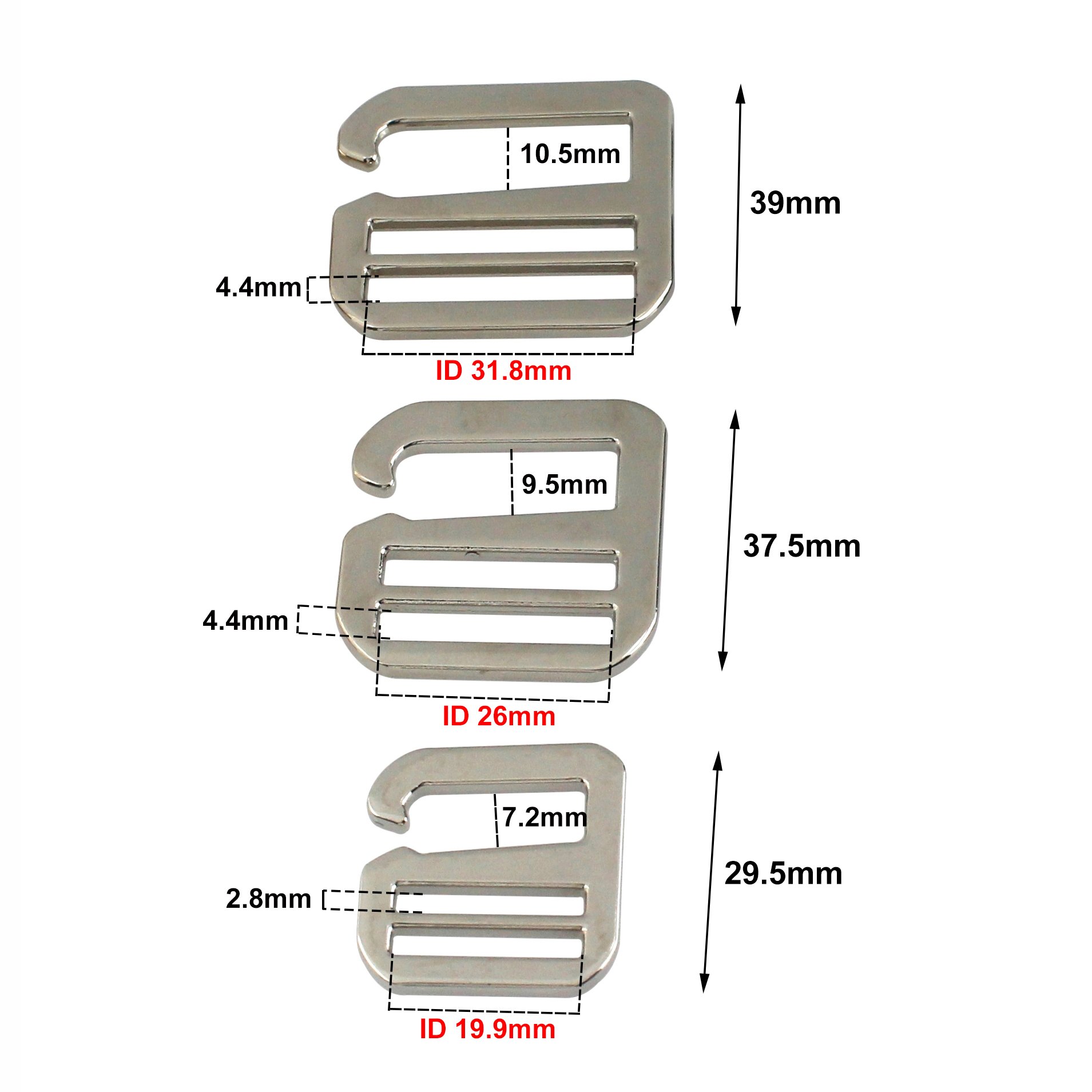 20/26/32mm Alloy Ladder Shape Tri-glide G Buckle for Bag Belt Adjustable Slider Buckle G Hook Buckle for Backpack Webbing Strap
