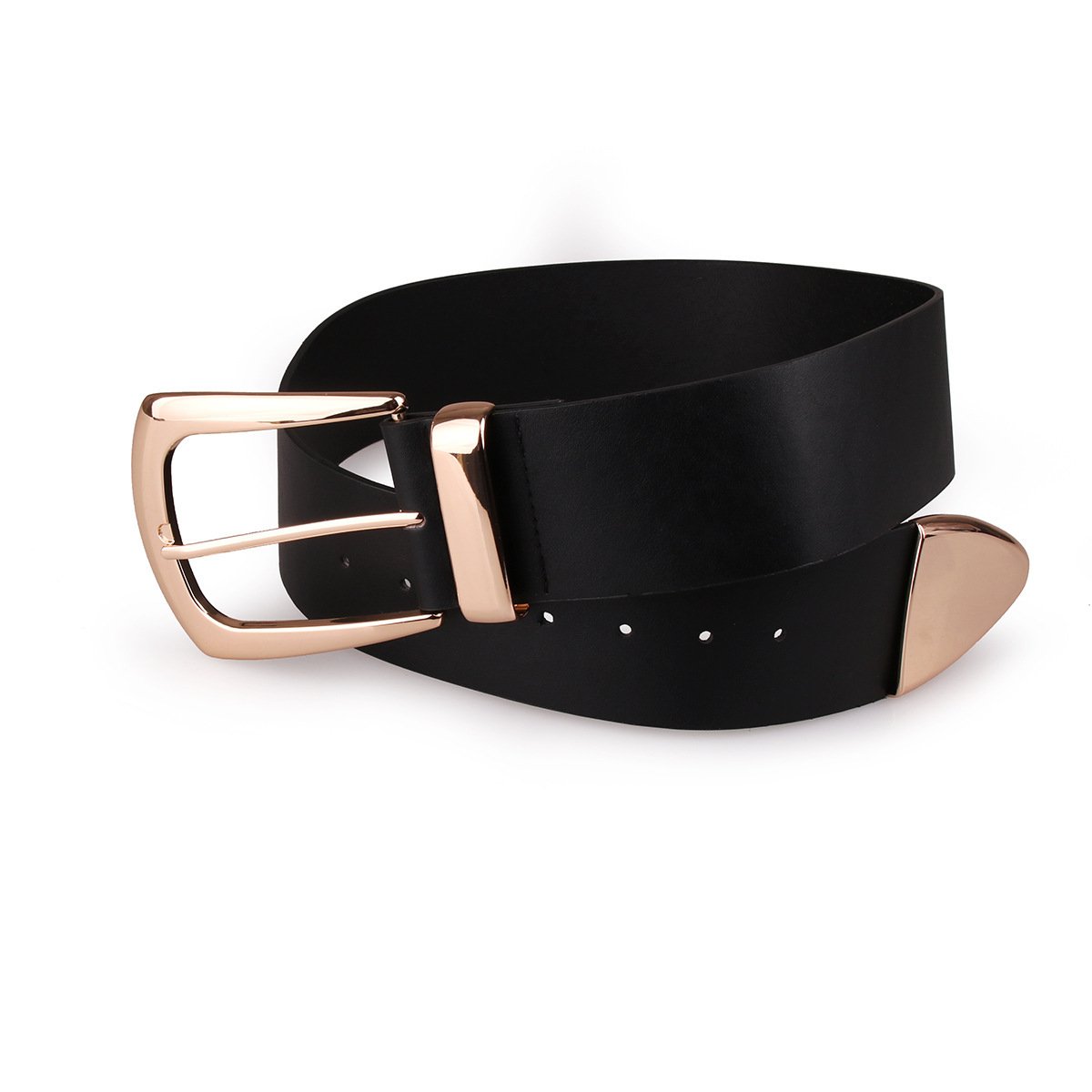 Wholesale Luxury Lady Belt Custom Length Genuine Cow Leather with Big U-Shape Gold Brass Buckle Copper Material Black Color
