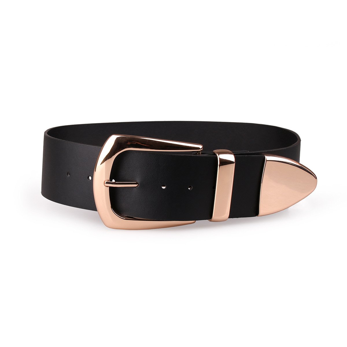 Wholesale Luxury Lady Belt Custom Length Genuine Cow Leather with Big U-Shape Gold Brass Buckle Copper Material Black Color