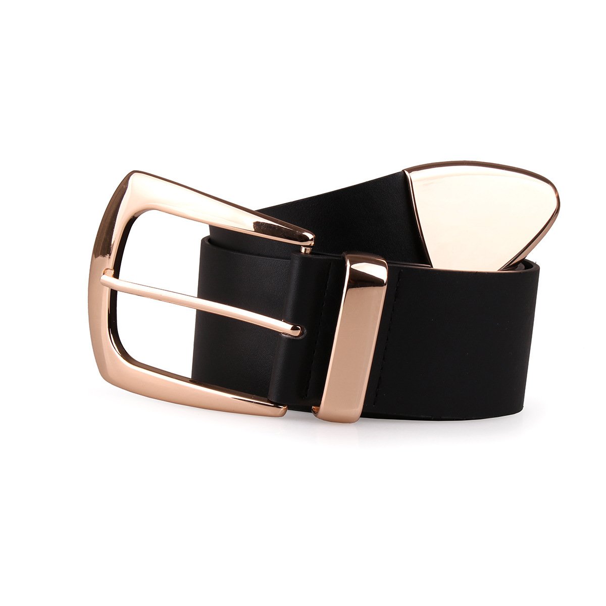 Wholesale Luxury Lady Belt Custom Length Genuine Cow Leather with Big U-Shape Gold Brass Buckle Copper Material Black Color