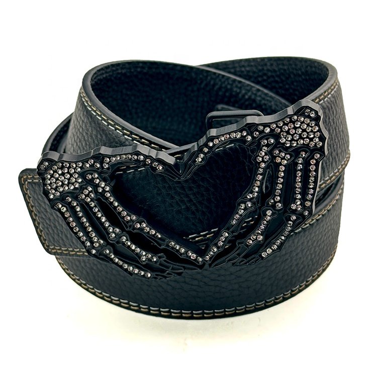 Ghost Shape Shiny Rhinestone Metal Belt Buckle Custom Brand Logo Silver Plating Metal 38mm Alloy Buckle for Man