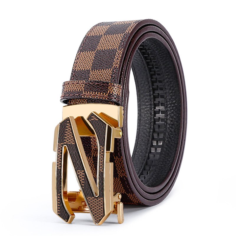 Men's business letter N buckle cowhide Leather Belt Alloy Automatic Buckle Western Hot-Selling N Letter Buckle Design