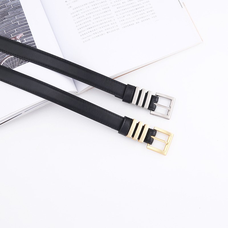 New Three-ring Square Buckle Luxury Belt Woman Simple Custom Luxury Belt Solid Color Pu Alloy Women Belts Fashion