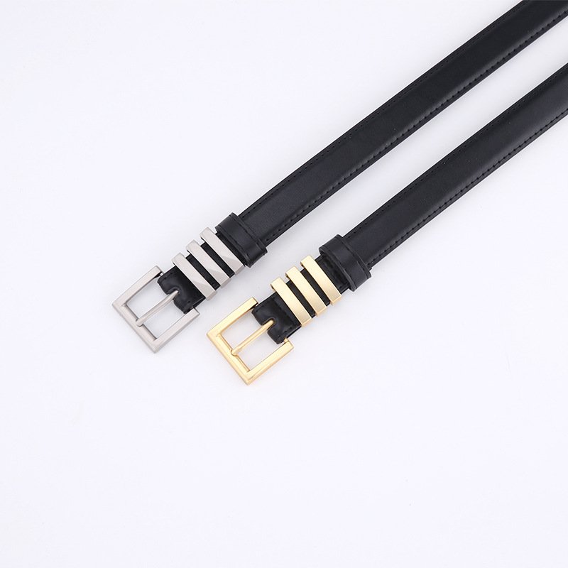 New Three-ring Square Buckle Luxury Belt Woman Simple Custom Luxury Belt Solid Color Pu Alloy Women Belts Fashion
