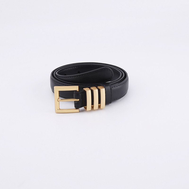 New Three-ring Square Buckle Luxury Belt Woman Simple Custom Luxury Belt Solid Color Pu Alloy Women Belts Fashion