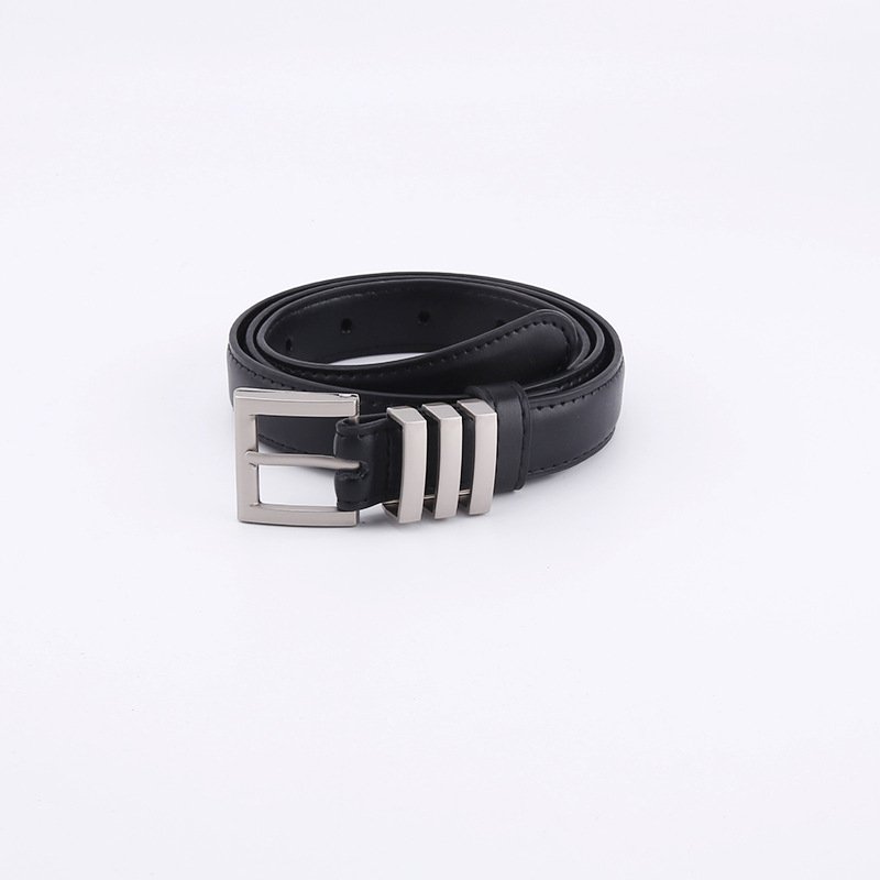 New Three-ring Square Buckle Luxury Belt Woman Simple Custom Luxury Belt Solid Color Pu Alloy Women Belts Fashion