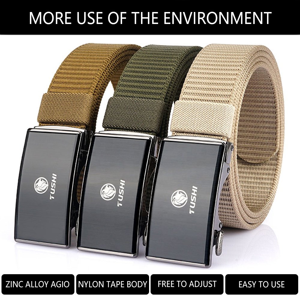 Custom Logo Luxury Business Cowboy Golf belt Men's Fashion metal automatic buckle Belt Outdoor Nylon Fabric Belts