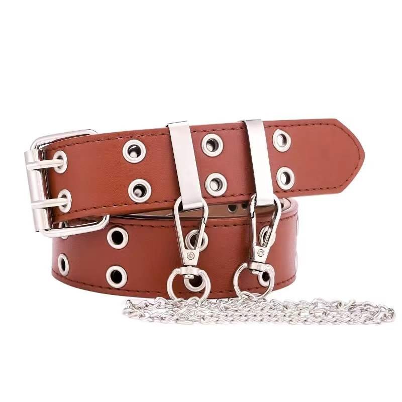 New Double Row Pin Buckle Punk Jeans Studded Belts Halloween Cosplay Western Wide PU Women's Waist Leather Belt