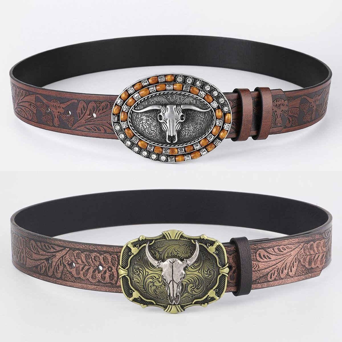 Western Denim Belt Retro Trend Cow Head Buckle Men's Belt Embossed Soft Women's Belt Paired With Jean