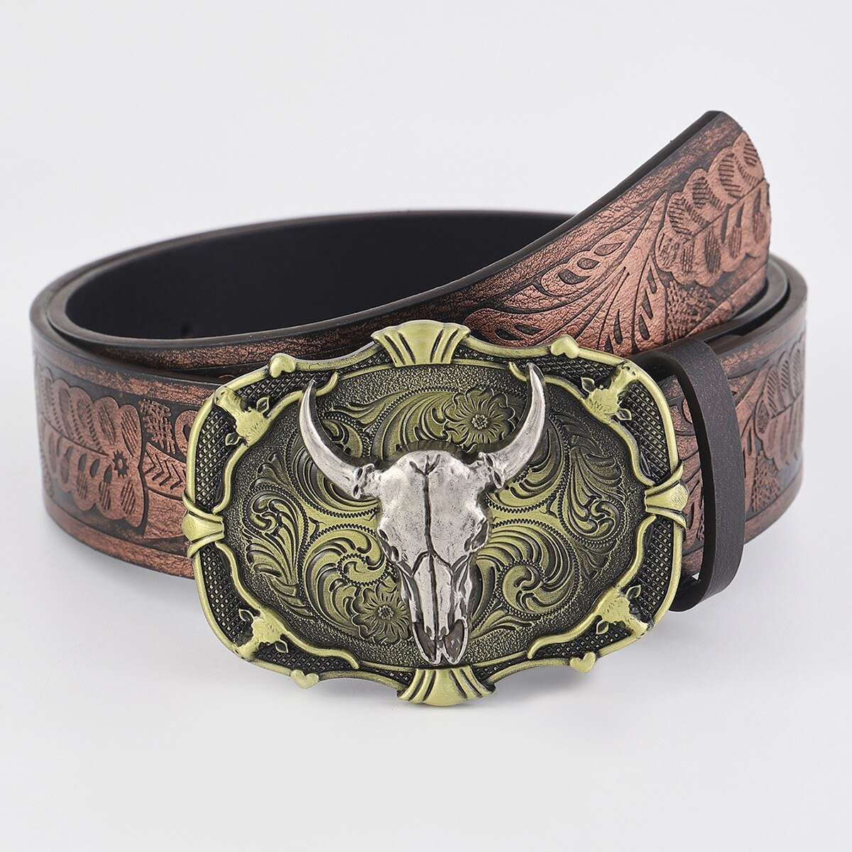 Western Denim Belt Retro Trend Cow Head Buckle Men's Belt Embossed Soft Women's Belt Paired With Jean