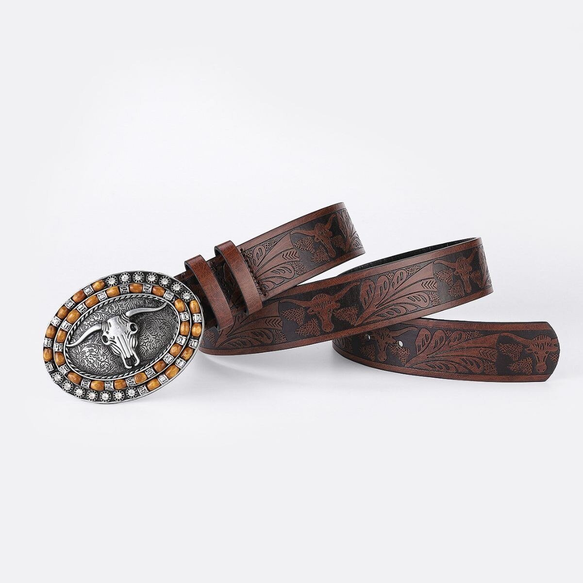 Western Denim Belt Retro Trend Cow Head Buckle Men's Belt Embossed Soft Women's Belt Paired With Jean