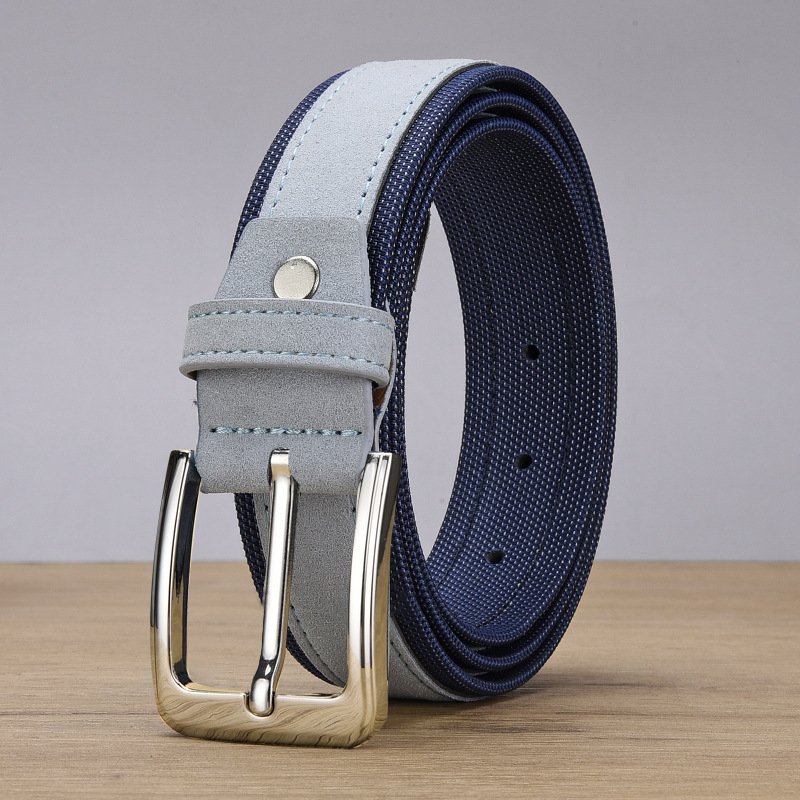Daily Wear Classic Suitable Square Pin Buckle Oxford Cloth Fabric Genuine Leather Belt for Men's Travelling Riding