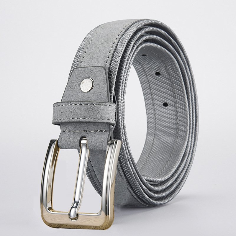 Daily Wear Classic Suitable Square Pin Buckle Oxford Cloth Fabric Genuine Leather Belt for Men's Travelling Riding