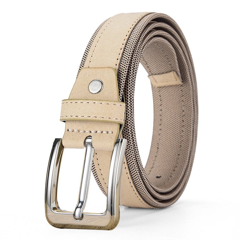 Daily Wear Classic Suitable Square Pin Buckle Oxford Cloth Fabric Genuine Leather Belt for Men's Travelling Riding