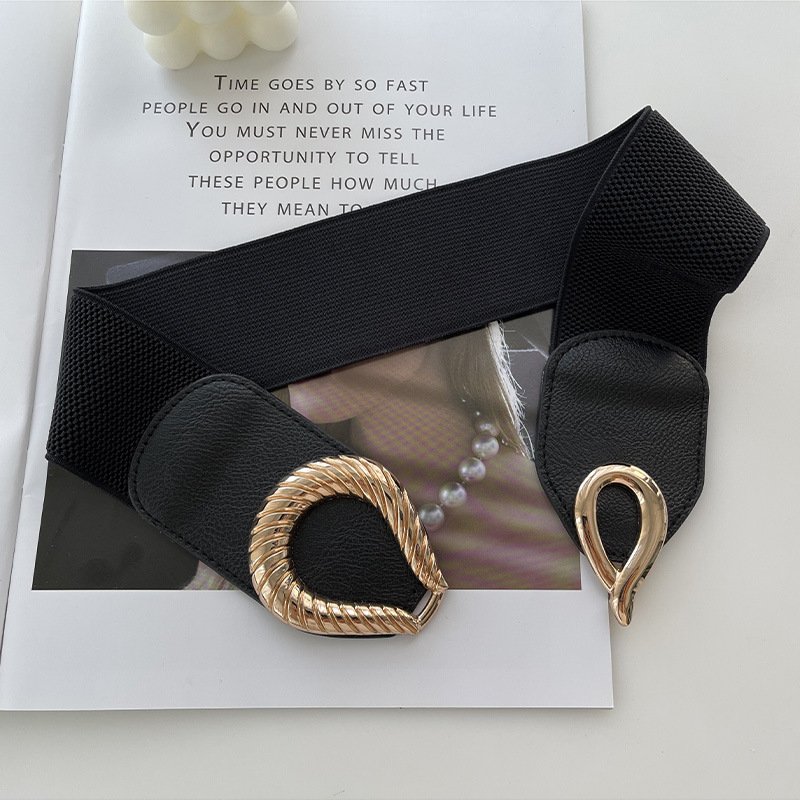 New Ladies Fashion Elastic Waist PU Leather Belt Thin Western Style with Decorative Buckle All-elastic Belt Decoration Wholesale