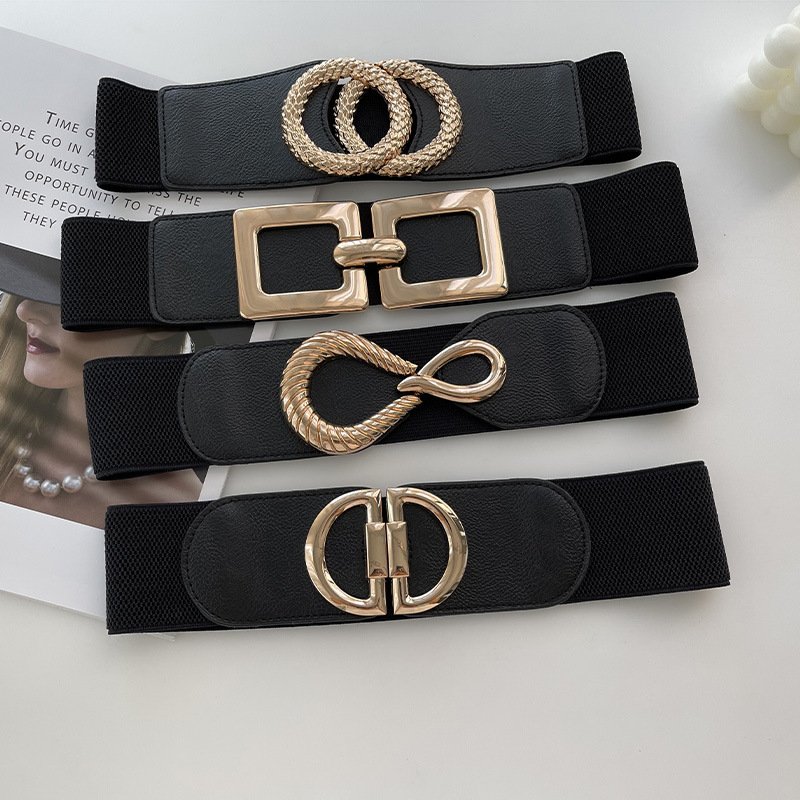 New Ladies Fashion Elastic Waist PU Leather Belt Thin Western Style with Decorative Buckle All-elastic Belt Decoration Wholesale