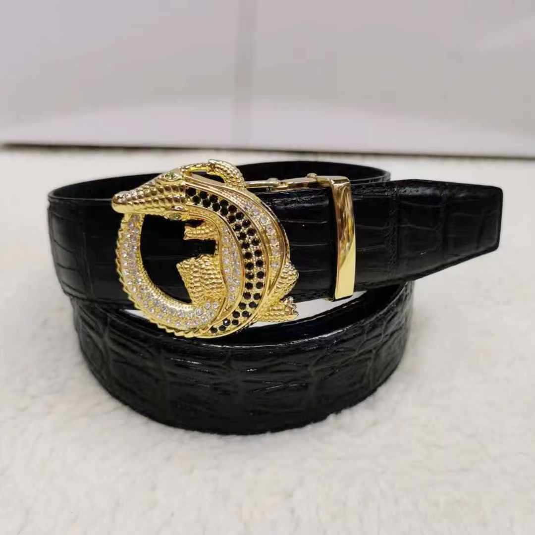 Manufacturer wholesale crocodile pattern automatic buckle cowhide belt genuine leather waist belt