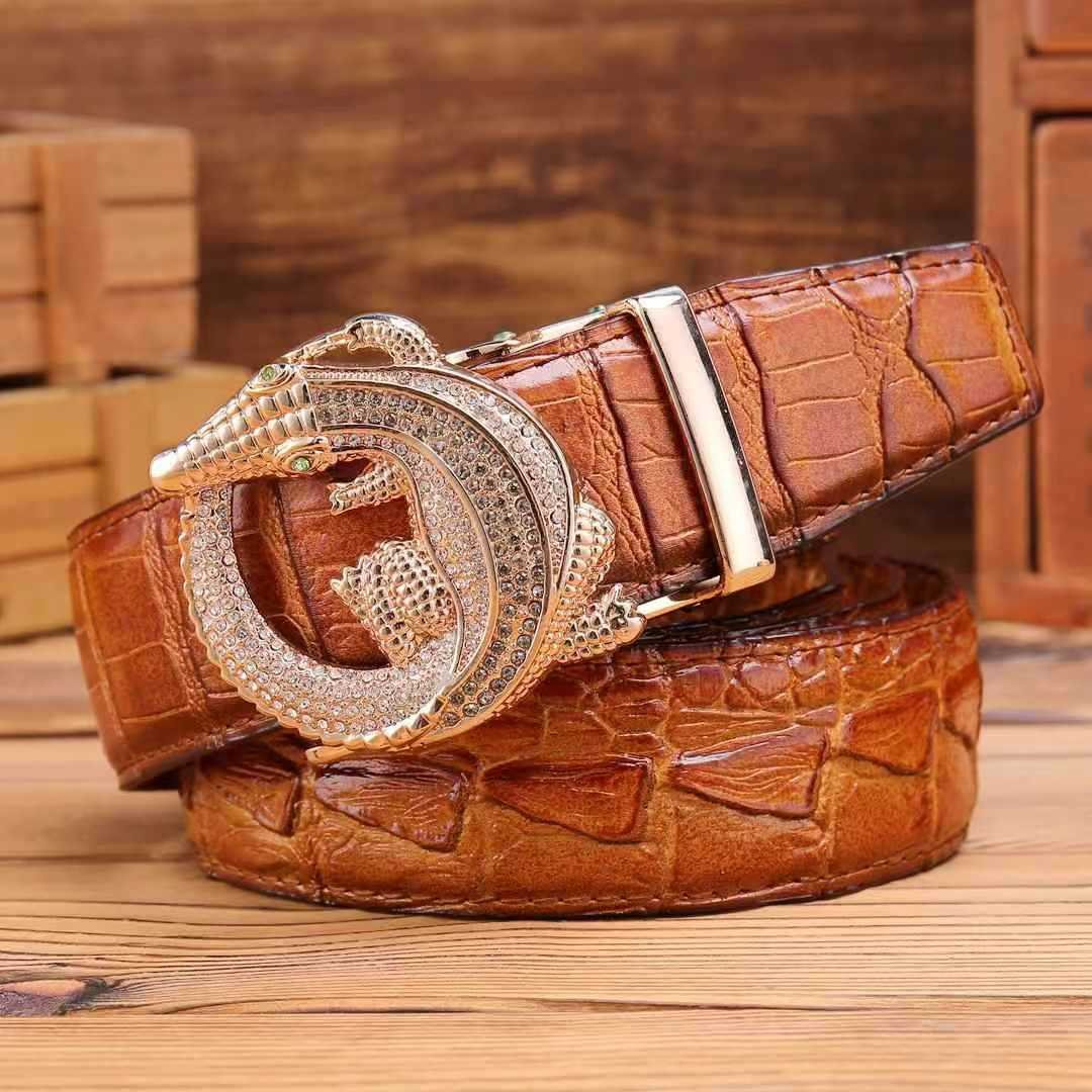 Manufacturer wholesale crocodile pattern automatic buckle cowhide belt genuine leather waist belt