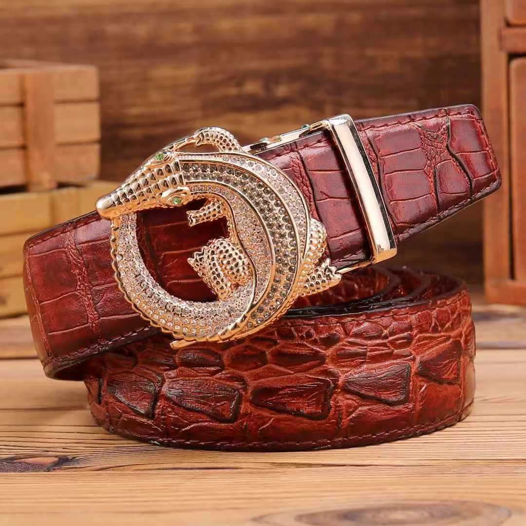 Manufacturer wholesale crocodile pattern automatic buckle cowhide belt genuine leather waist belt