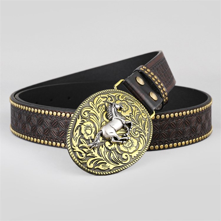 Yiwu Factory Manufacturers western buckle belt gold mexican cowboy leather belt