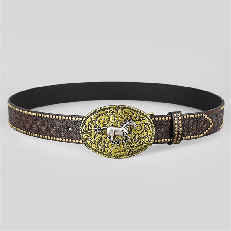 Yiwu Factory Manufacturers western buckle belt gold mexican cowboy leather belt