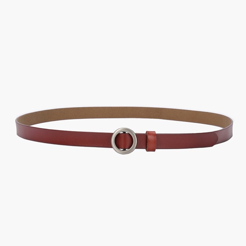 Circle Buckle No Hole 1.8cm Thin Leisure Lady Leather Belt