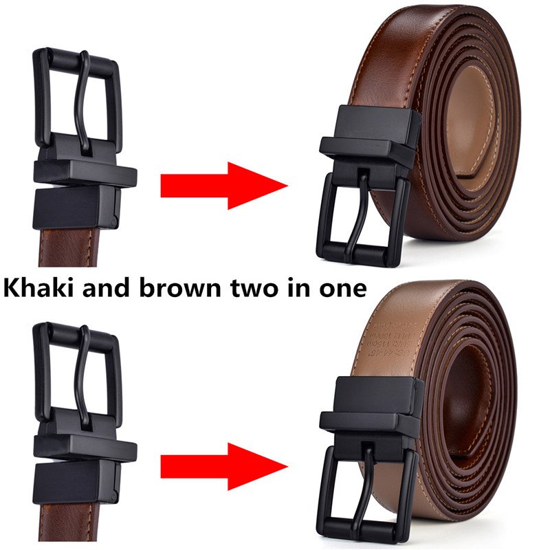 Hot Selling Female Belt New Design 2.8CM Khaki and Brown Reversible Genuine Leather Belts for Women with Rotated Buckle