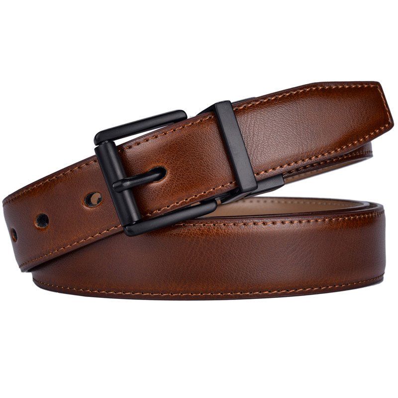 Hot Selling Female Belt New Design 2.8CM Khaki and Brown Reversible Genuine Leather Belts for Women with Rotated Buckle